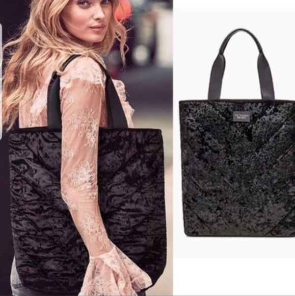 Victoria Secret Tote Bag Large black velvet NWT - Picture 4 of 8